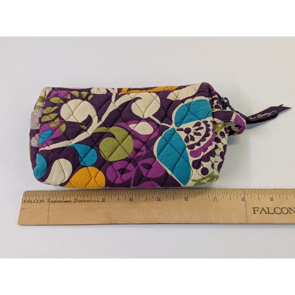 Vera Bradley Cosmetic Bag PLUM CRAZY Cotton Quilted Plastic Lined 9